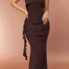 Solid Fringe Backless Slip Slit Maxi Dress>MICAS Online