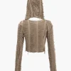 Solid Fringe Long-Sleeve Hooded Top>MICAS Online