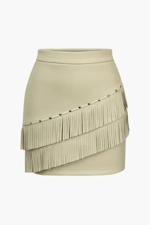Solid Fringe Studded Skirt>MICAS Outlet