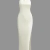 Solid Halter Backless Slit Sleeveless Maxi Dress>MICAS Online