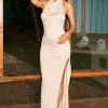 Solid Halter Backless Slit Sleeveless Maxi Dress>MICAS Online