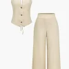 Solid Halter Backless Vest And Wide Leg Pants Set>MICAS Online