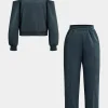 Solid Hooded Cut Out Sweatshirt And Elastic Pants Set>MICAS Online