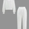 Solid Hooded Cut Out Sweatshirt And Elastic Pants Set>MICAS Online