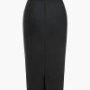 Solid Knit Asymmetrical Button Skirt>MICAS Sale