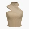 Solid Knit Asymmetrical Mock Neck Tank Top>MICAS Discount