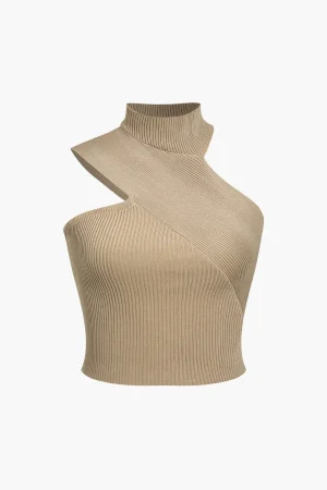 Solid Knit Asymmetrical Mock Neck Tank Top>MICAS Discount