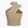 Solid Knit Asymmetrical Mock Neck Tank Top>MICAS Discount