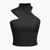 Solid Knit Asymmetrical Mock Neck Tank Top>MICAS Discount