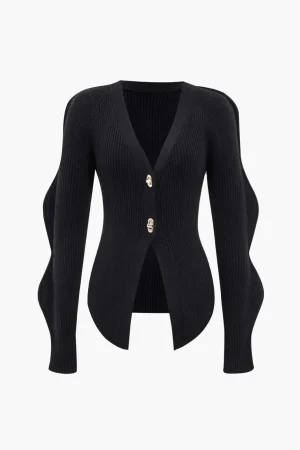 Solid Knit Button Cardigan>MICAS Clearance