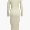 Solid Knit Button Long Sleeve Dress>MICAS Best