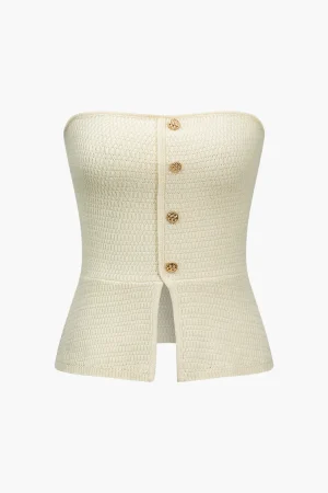Solid Knit Button Sweater Tube Top>MICAS Fashion