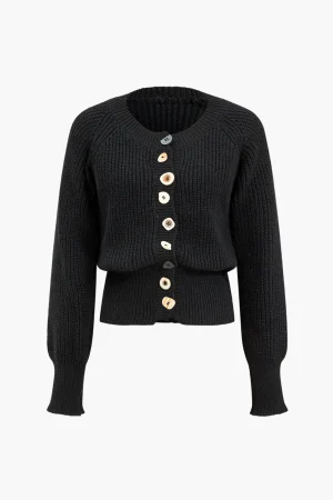 Solid Knit Button Sweater Cardigan>MICAS New