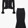 Solid Knit Button Top And Ruffle Mermaid Skirt Set>MICAS Discount