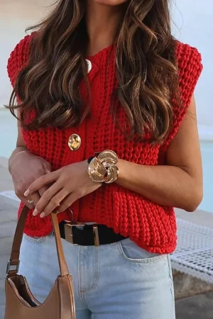 Solid Knit Button Up Vest>MICAS Sale