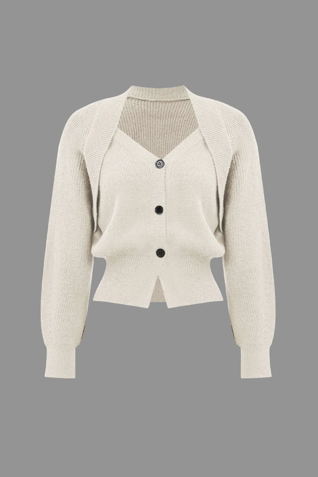 Solid Knit Button V-neck Long Sleeve Cardigan>MICAS Discount