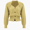 Solid Knit Button V-neck Long Sleeve Cardigan>MICAS Discount