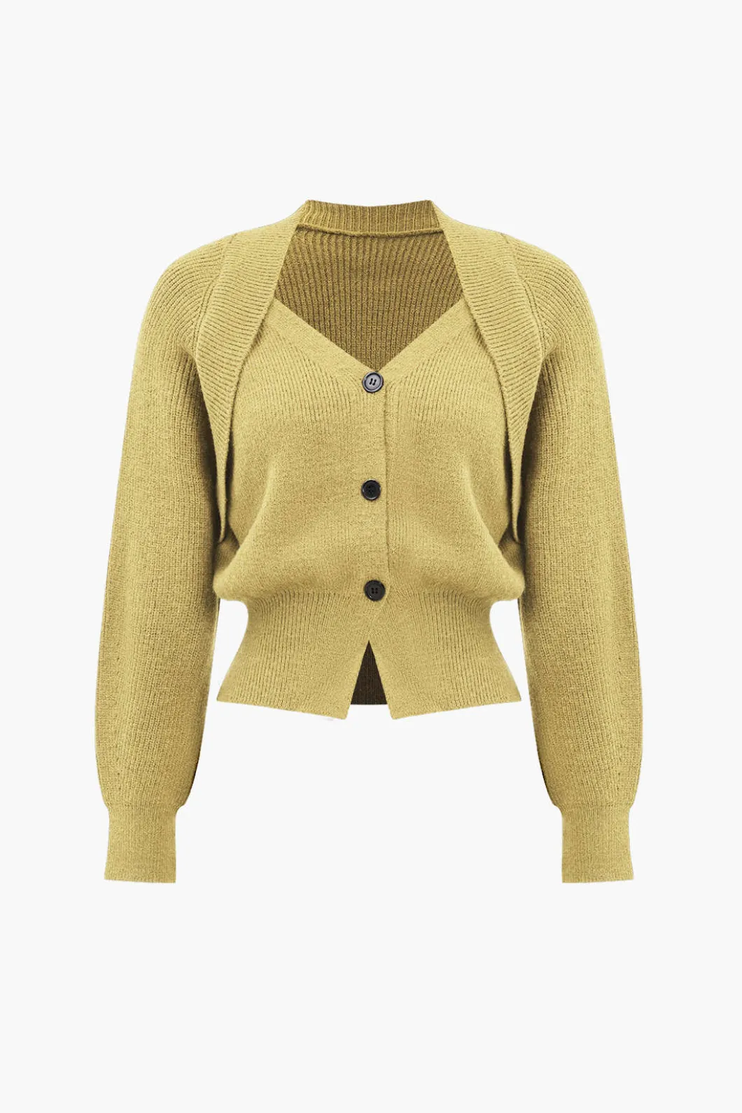 Solid Knit Button V-neck Long Sleeve Cardigan>MICAS Discount