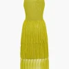Solid Knit Fringe Cut Out Midi Dress>MICAS Best