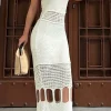 Solid Knit Fringe Cut Out Tie-Up Dress>MICAS Outlet