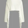 Solid Knit Fringe Long Sleeve Top And Mini Skirt Set>MICAS Outlet