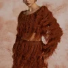 Solid Knit Fringe Long-Sleeve Top And Skirt Set>MICAS Clearance