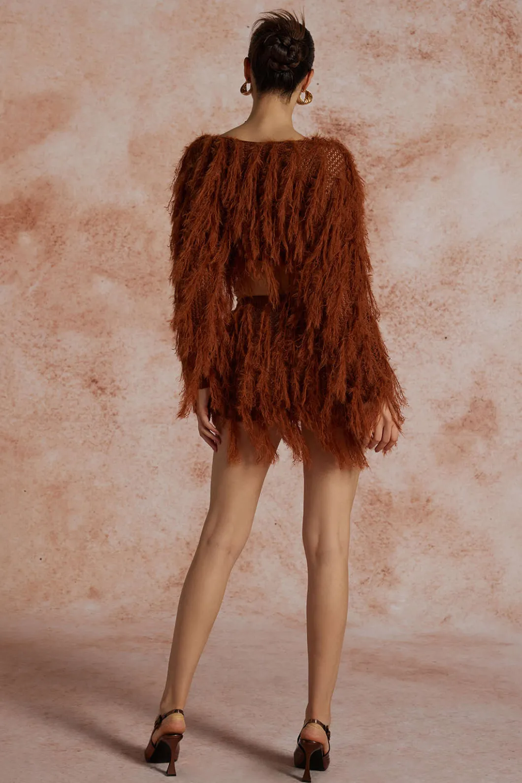 Solid Knit Fringe Long-Sleeve Top And Skirt Set>MICAS Clearance