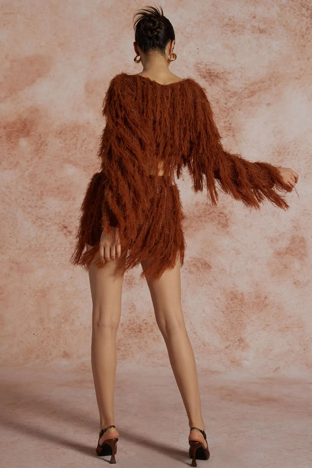 Solid Knit Fringe Long-Sleeve Top And Skirt Set>MICAS Clearance