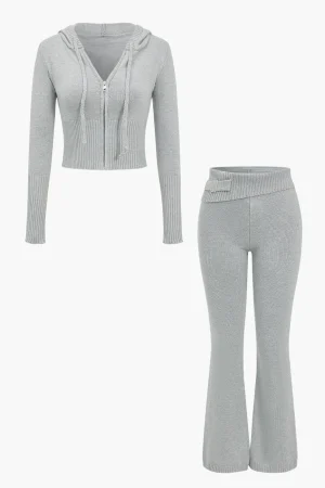 Solid Knit Hooded Top And Asymmetrical Pants Set>MICAS Sale