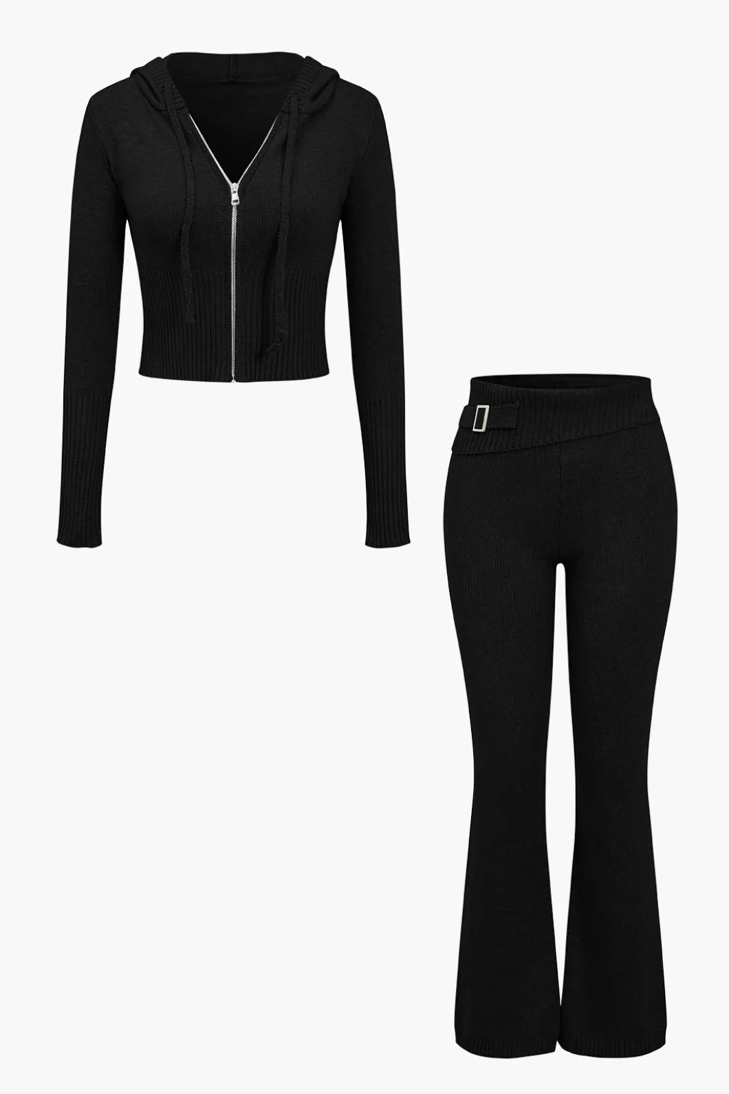 Solid Knit Hooded Top And Asymmetrical Pants Set>MICAS Sale