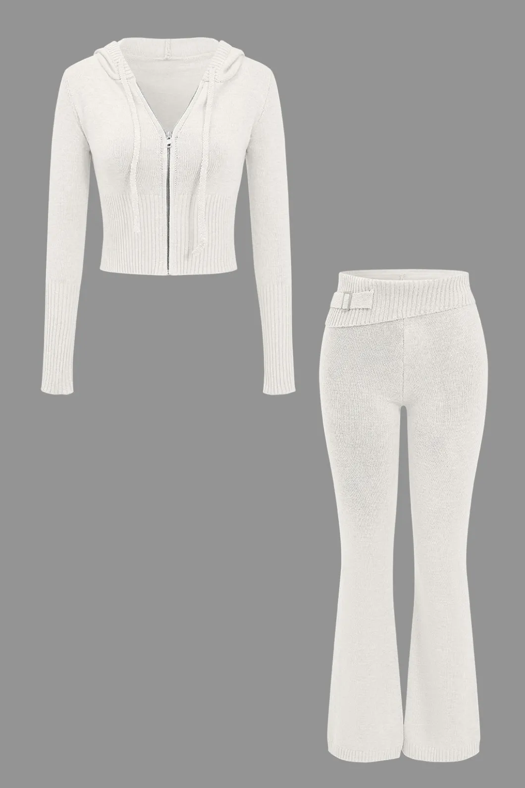 Solid Knit Hooded Top And Asymmetrical Pants Set>MICAS Sale