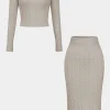 Solid Knit Long Sleeve Top And Slit Skirt Set>MICAS Online