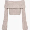 Solid Knit Metallic Off Shoulder Long-Sleeve Top>MICAS Hot