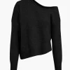 Solid Knit Off Shoulder Sweater Long-Sleeve Top>MICAS Discount