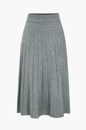Solid Knit Pleated High Waist Skirt>MICAS Outlet