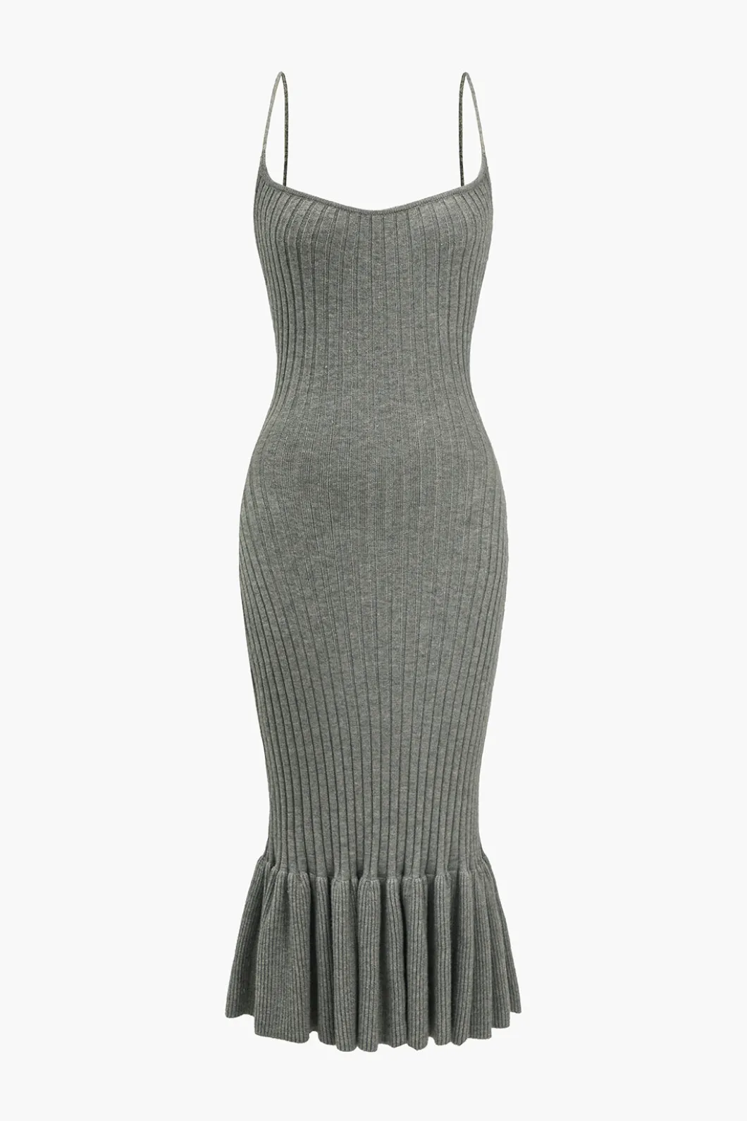 Solid Knit Ruffle Slip Dress>MICAS Online
