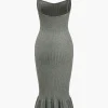 Solid Knit Ruffle Slip Dress>MICAS Online