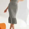 Solid Knit Ruffle Slip Dress>MICAS Online