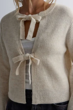 Solid Knit Tie-Up Cardigan>MICAS Discount