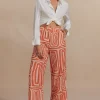 Solid Knot Shirt And Artistic Print Pants Set>MICAS Best