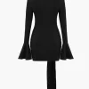 Solid Knotted Bell Sleeves Mini Dress>MICAS Outlet
