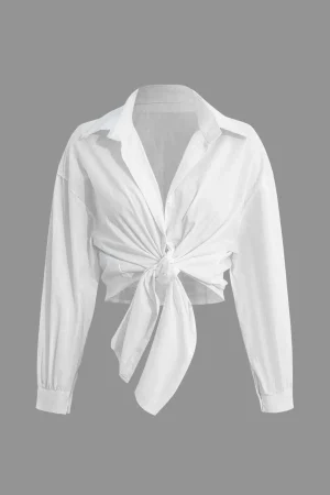 Solid Knotted Long-Sleeve Shirt>MICAS Clearance