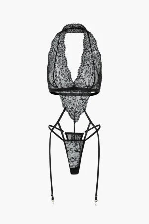 Solid Lace Cut Out Lingerie Garter Set>MICAS Online