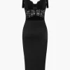 Solid Lace Slit Knotted Sheer Bustier Midi Dress>MICAS New