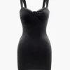 Solid Lace Velvet Backless Mini Dress>MICAS Outlet