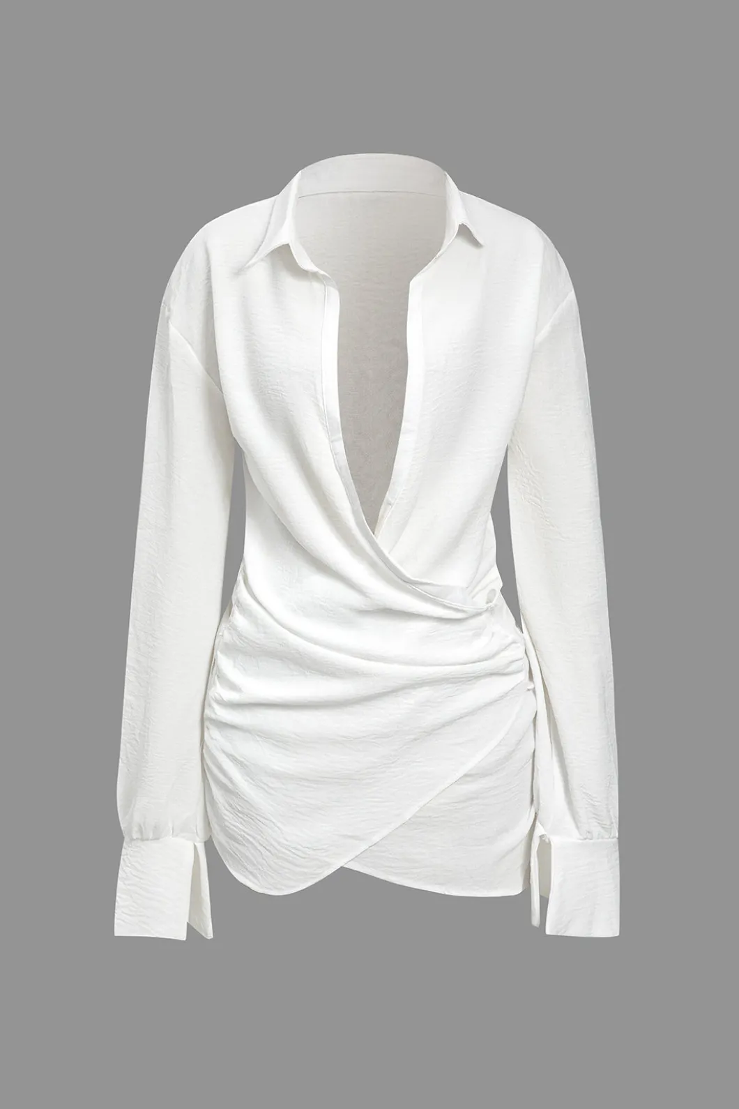 Solid Long Sleeve Deep V Mini Dress>MICAS Best