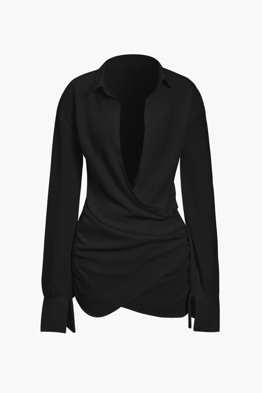 Solid Long Sleeve Deep V Mini Dress>MICAS Best