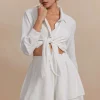 Solid Long-Sleeve Shirt And Ruffle Short Set>MICAS Fashion
