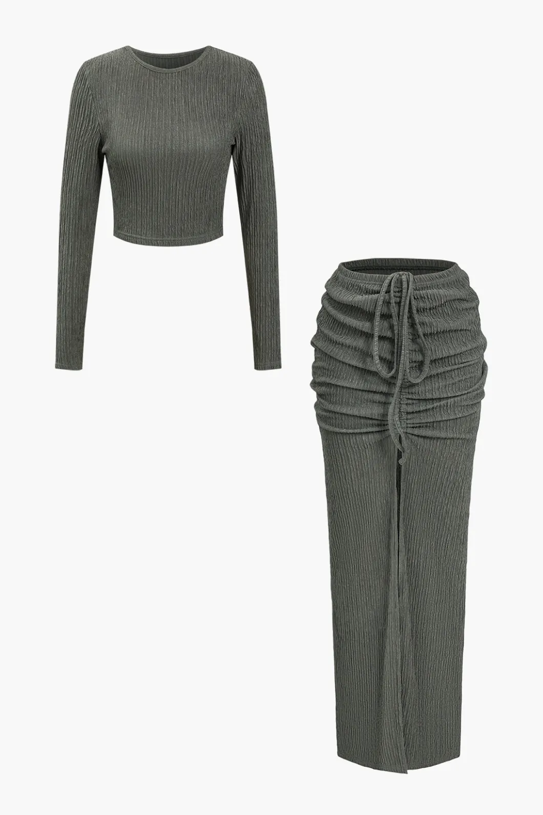 Solid Long-Sleeve Top And Drawstring Skirt Set>MICAS Online