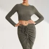 Solid Long-Sleeve Top And Drawstring Skirt Set>MICAS Online